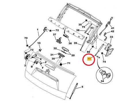 Amortizor pavilion Citroen C3 PLURIEL (HB), 09.2003-07.2010, plafon, model CABRIO, lungime 287mm, cursa 105mm, forta 700N, 8731H2