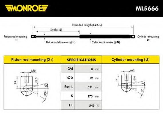 Amortizor portbagaj TOYOTA COROLLA Verso (ZER_, ZZE12_, R1_) - MONROE ML5666