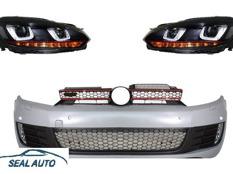 Ansamblu Bara Fata compatibil cu VW Golf VI 6 (2008-2013) cu Faruri LED Golf 7 U Design Semnal Dinamic GTI Look RHD
