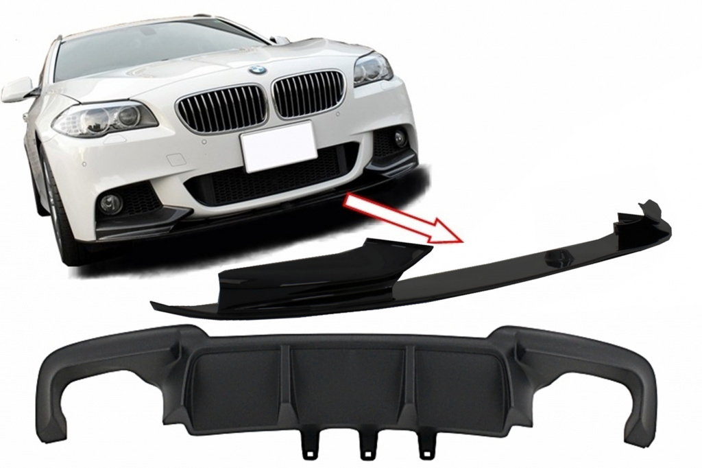 Ansamblu Difuzor de aer cu Prelungire Bara fata compatibil cu BMW F10 F11 Seria 5 (2011-2017) M-Performance Design BMW 5 Sedan (F10) (2010-2014) ,5 Touring LCI (F11) (2015-2017) ,5 Sedan LCI (F10) (2015-2017) ,5 Touring (F11) (2010-2014)