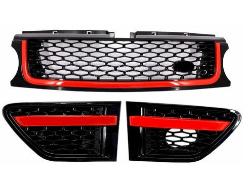 Ansamblu Grila Centrala si Grile Laterale compatibil cu Land Range Rover Sport L320 Facelift (2010-2013) Autobiography Look Editie Rosu Negru