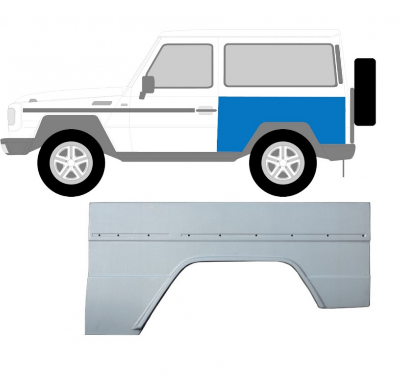 Aripa spate MERCEDES Clasa G (W460) 05.1979-08.1989, Clasa G (W461) 09.1989-2002, model cu 3 usi, partea stanga, otel galvanizat