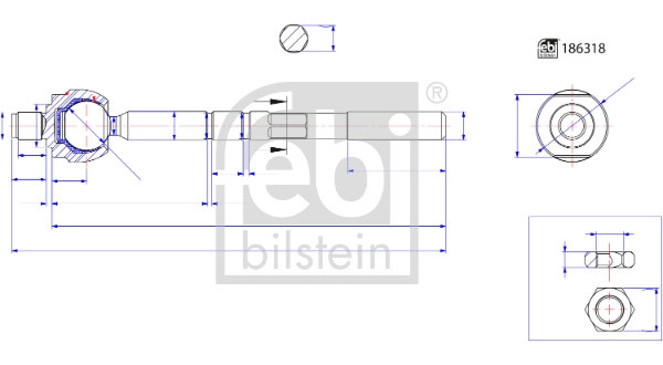 Articulatie axiala, cap de bara FEBI BILSTEIN montare Axa fata dreapta 186318 la masina PEUGEOT PARTNER Autoutilitara/limuzina spatioasa (5_, G_) 2017 2018 2019 2020 2021 2022