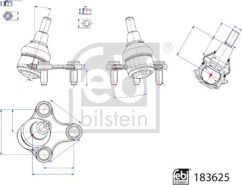 Articulatie sarcina-ghidare Axle ball joint R front with a nut FORD TOURNEO CONNECT NADWOZIE WIELKOPRZES VW CADDY CALIFORN Febi Bilstein 183625
