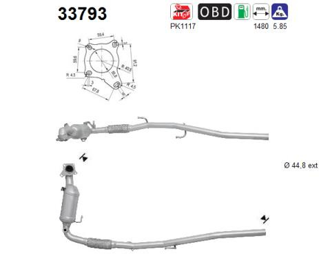 AS Catalizator 33793 pentru masina AUDI A1 (8X1, 8XK) CBZA 1197cc 86cp 63kW 2010 2011 2012 2013 2014 2015