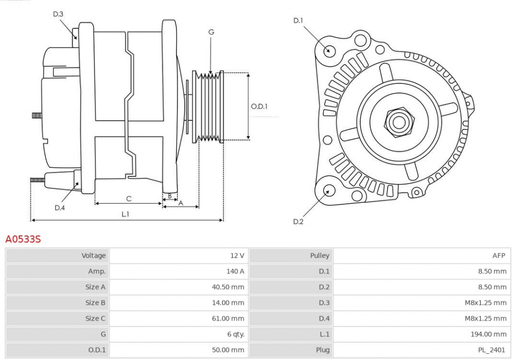 AS-PL Generator / Alternator A0533S se p