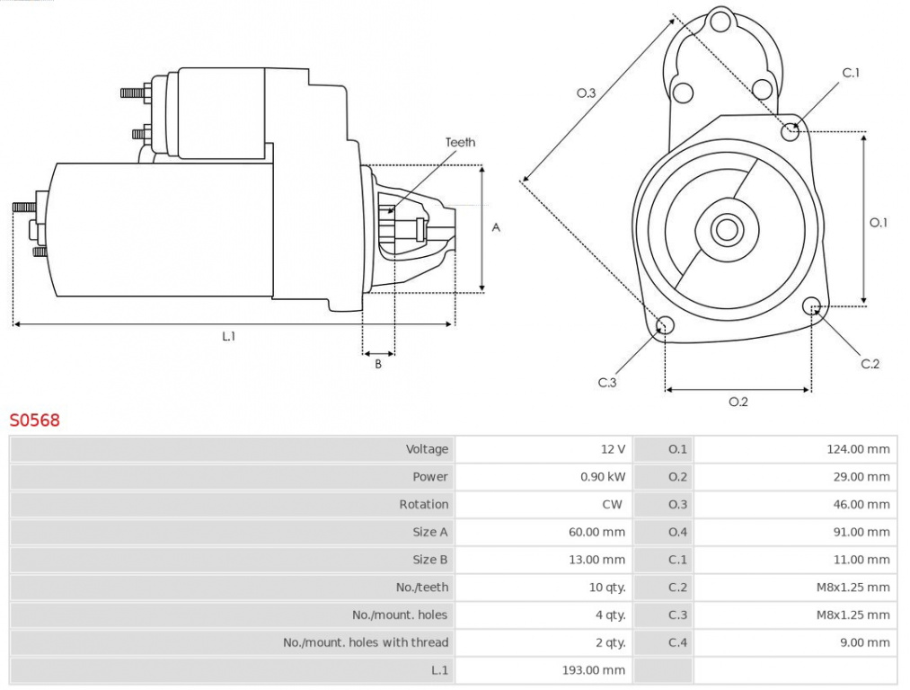 AS-PL starter S0568 la masina MINI MINI 