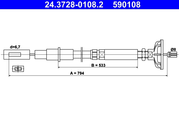 ATE Cablu ambreiaj 24.3728-0108.2 pentru VW CADDY I (14) EM 1588cc 75cp 55kW 1982 1983 1984 1985 1986 1987 1988 1989 1990 1991 1992