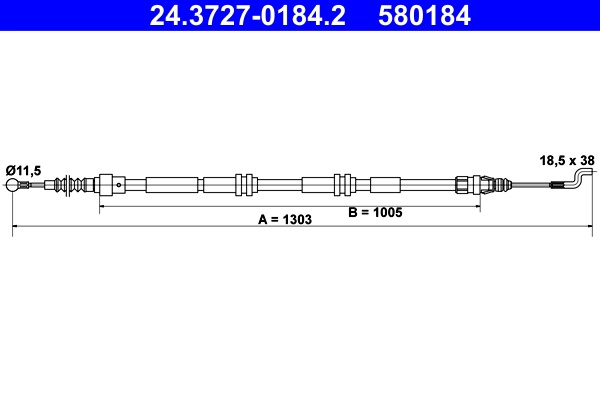 ATE Cablu, frana de parcare 24.3727-0184.2 model VW TRANSPORTER T6 / CARAVELLE T6 bus (SGB, SGJ, SHB, SHJ) 2015 2016 2017 2018 2019 2020 2021 2022 2023 2024 2025