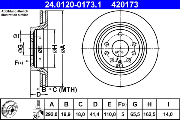 ATE Disc frana 24.0120-0173.1 se potriveste la FIAT CROMA (194_) 2005 2006 2007 2008 2009 2010 2011
