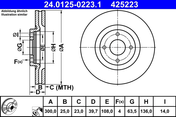 ATE Disc frana 24.0125-0223.1 la masina FORD ECOSPORT 2012 2013 2014 2015 2016 2017 2018 2019 2020 2021 2022 2023 2024 2025