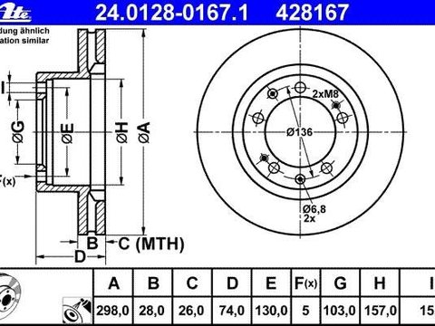 Ate disc frana fata cu r298mm pt porsche 944,968