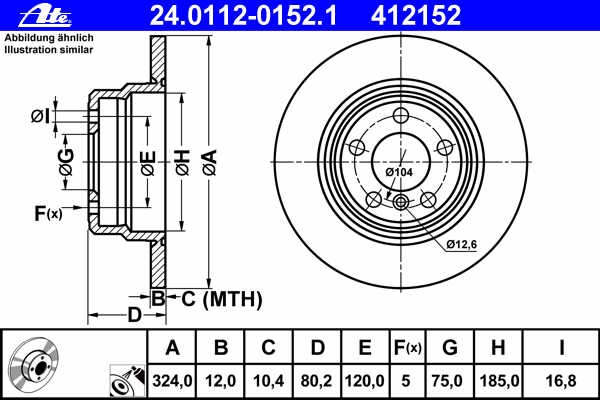 Ate set discuri frana spate cu r324mm pt bmw x5(e5