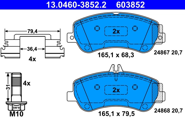 ATE set placute frana,frana disc 13.0460-3852.2 model MERCEDES-BENZ GLK-CLASS (X204) 2008 2009 2010 2011 2012 2013 2014 2015