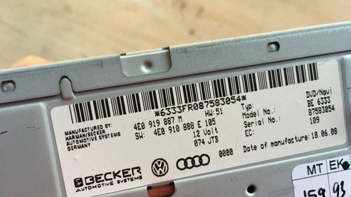 Audi DVD - unit MMI 2G cod 4E0919887M - 