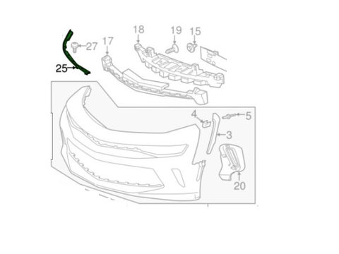 Bandou bara protectie Chevrolet Camaro, 06.2015-, Fata, partea Stanga, de admisie a aerului, Aftermarket