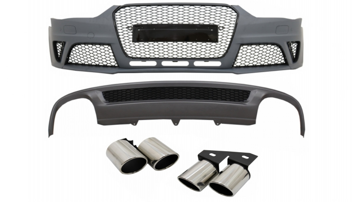 Bara Fata cu Difuzor Bara Spate si Ornamente Evacuare compatibil cu Audi A4 B8 Facelift (2012-2015) RS4 Design Tuning Audi A4 B8/8K (facelift) 2011 2012 2013 2014 2015 2016 COFBAUA4B8FRSRDTY4F