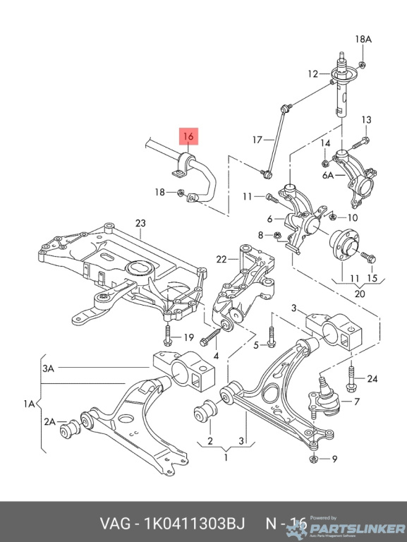 Bara stabilizatoare fata Volkswagen Golf 6 (5K) Hatchback 2010 1.4 16V OEM 1K0411303BJ