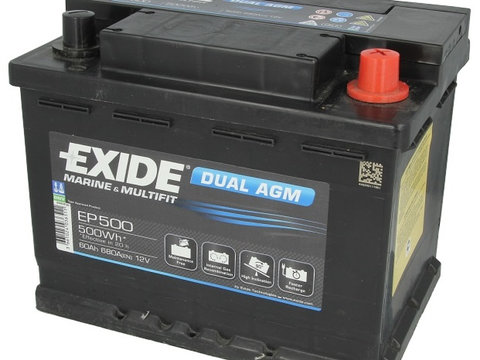 Baterie Exide Equipment Gel, Marine &amp; Multifit 60Ah 680A 12V EP500