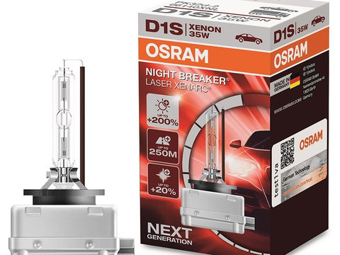 Bec auto Xenon D1S pentru far OSRAM Night Braker laser cu + 200% mai multa lumina, 3200 lumeni, temp. culoare 4500K 35W PK32d-2 , 12/24V, 1 buc. 66140XNL