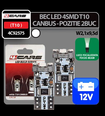 Bec Led - 4SMD 12V pozitie T10 W2,1x9,5d Canbus 2b