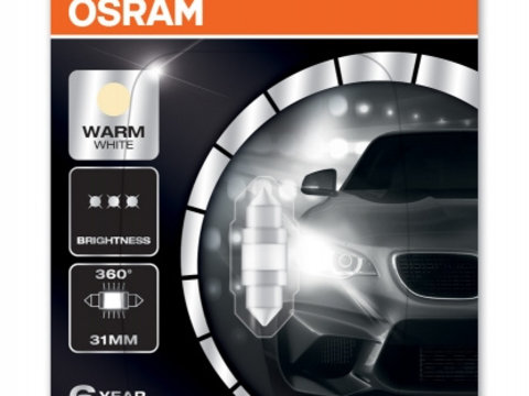 Bec OSRAM lumina calda, iluminare habitaclu centru, fata, spate 31mm (6438 Form) 4000K (M1)