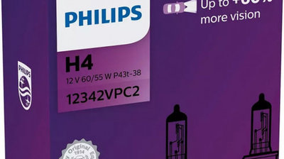 Bec Philips H4 P43T 12V 60/55W Visioplus Set 2 Buc