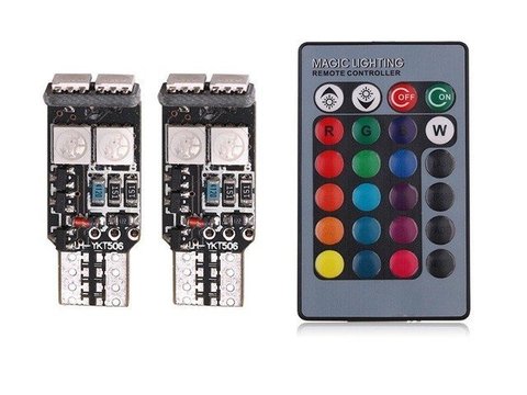 Bec pozitie RGB CU TELECOMANDA 2X T10 6 LED SMD 5050 RGB KIT COMPLET AL-220118-5