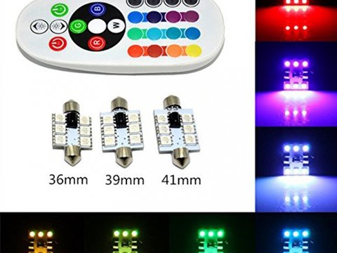 Bec Sofit 36MM RGB Cu Telecomanda 6 Led SMD 5050 RGB 12V ( Pret / Set ) 031016-3