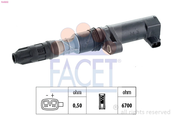 Bobina de inductie FACET 9.6332 la masina RENAULT FLUENCE (L3_) K4M 838; K4M 839 1598cc 110cp 81kW 2010 2011 2012 2013 2014 2015 2016 2017