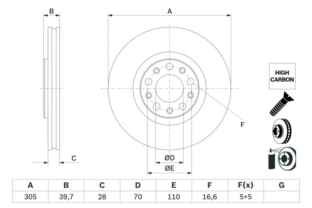 BOSCH Disc frana 0986479G89 pentru masina JEEP RENEGADE SUV (BU, B1, BV) 2014 2015 2016 2017 2018 2019 2020 2021 2022 2023 2024 2025