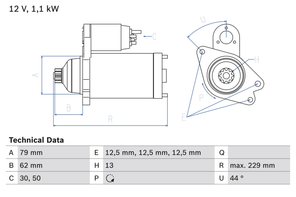 BOSCH starter 0986029110 pentru VW TAOS (CL1, CP1, CQ1) DWYA 1598cc 110cp 81kW 2021 2022 2023 2024 2025