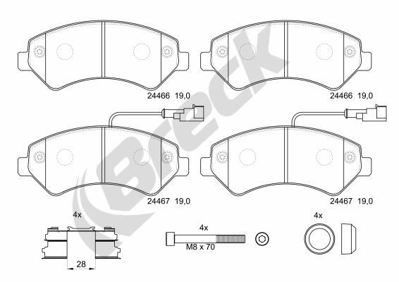 Break set placute frana,frana disc 244670070310 se potriveste la CITROEN JUMPER II bus 2006 2007 2008 2009 2010 2011 2012 2013 2014 2015 2016