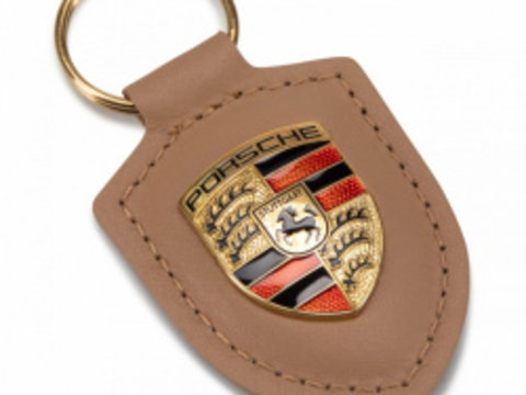Breloc Premium piele compatibil Porsche maro deschis