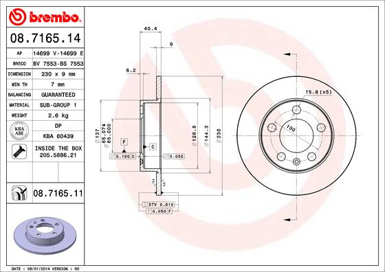 BREMBO Disc frana 08.7165.11 pentru SEAT IBIZA V (KJ1, KJG) 2017 2018 2019 2020 2021 2022 2023 2024 2025