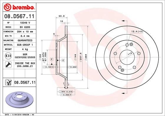 BREMBO Disc frana 08.D567.11 pentru masina SSANGYONG TIVOLI 2015 2016 2017 2018 2019 2020 2021 2022 2023 2024 2025