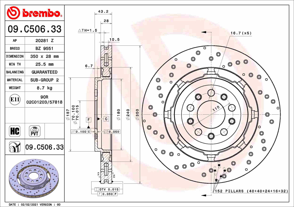BREMBO Disc frana 09.C506.33 la masina ALFA ROMEO GIULIA (952_) 2015 2016 2017 2018 2019 2020 2021 2022 2023 2024 2025