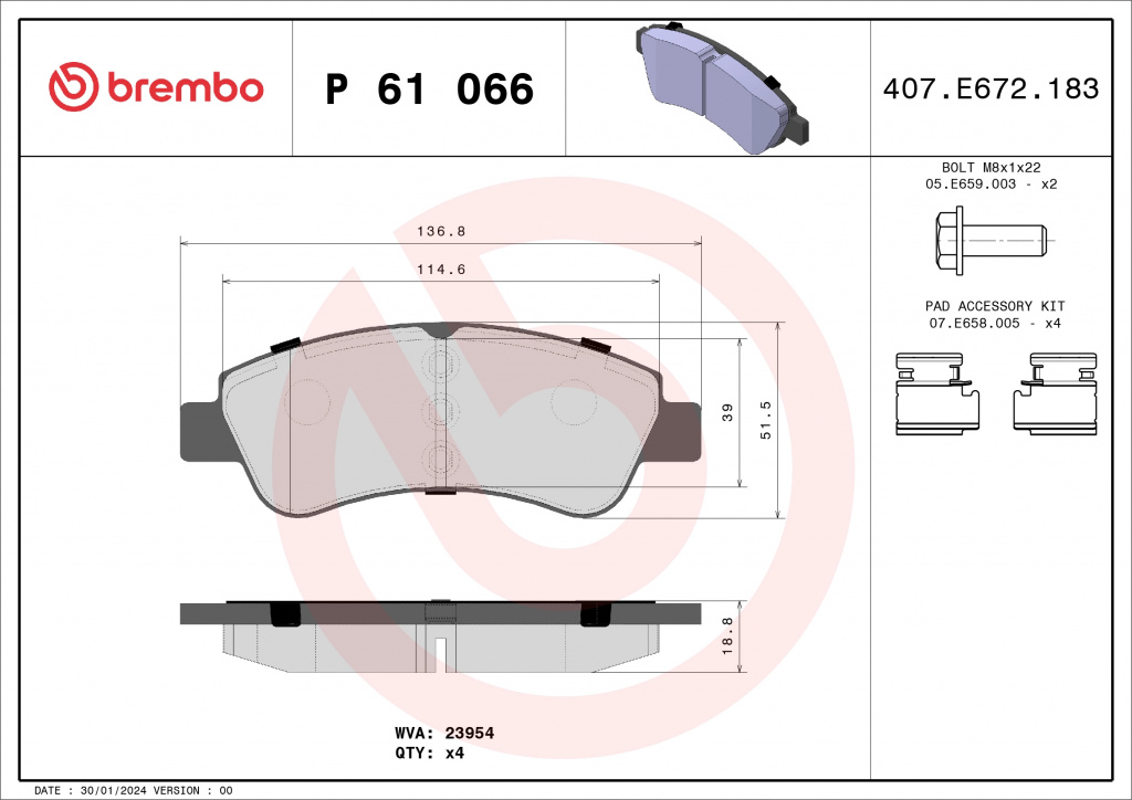BREMBO set placute frana,frana disc P61066X pentru PEUGEOT 206 CC (2D) 2000 2001 2002 2003 2004 2005 2006 2007 2008