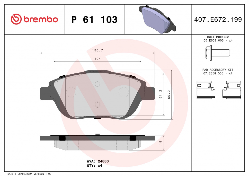BREMBO set placute frana,frana disc P61103 la masina CITROEN C3 AIRCROSS I 2015 2016 2017 2018 2019 2020