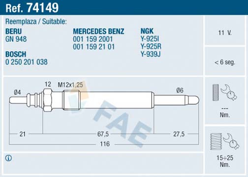 Bujie incandescenta (74149 FAE) MERCEDES-BENZ,PUCH