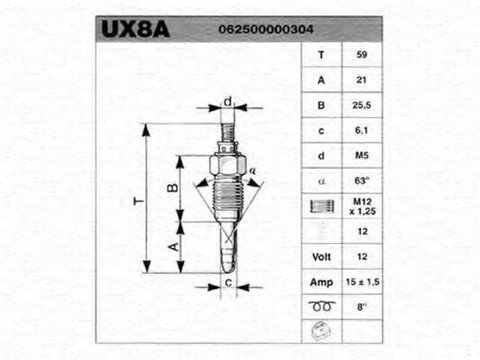 Bujie incandescenta AUDI 90 (8C, B4), VW ILTIS (183), AUDI 80 Avant (8C, B4) - MAGNETI MARELLI 062500000304