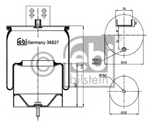 Burduf suspensie pneumatica 38827 FEBI BILSTEIN pentru Bmw Seria 5 Nissan Primera Volvo 740 Vw Touran Vw Transporter Bmw Seria 3 Skoda Octavia Vw Passat Vw Jetta Vw Vento Volvo Fh Volvo Fm