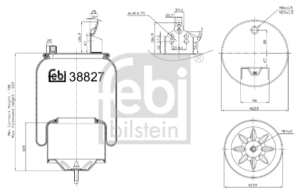 Burduf suspensie pneumatica ~ Axa spate ambele parti Vw Touran 2003 2004 ~ 38827 ~ FEBI BILSTEIN