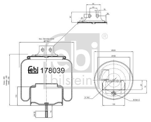 Burduf, suspensie pneumatica Axa spate dreapta (178039 FEBI BILSTEIN) IVECO EUROSTAR|EUROTECH MH|EUROTECH MP|EUROTECH MT|S-WAY|STRALIS|X-WAY