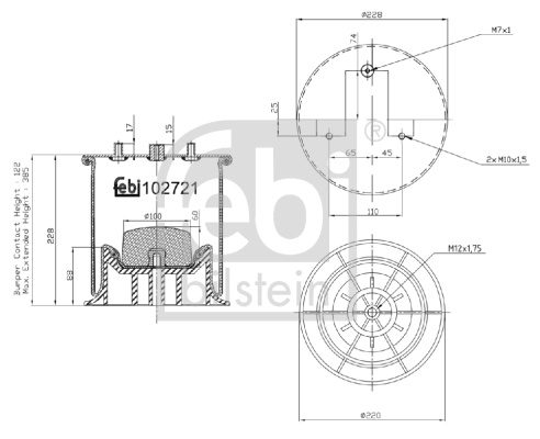 Burduf, suspensie pneumatica FEBI BILSTEIN montare Axa spate stanga 102721 la masina IVECO DAILY VI platou / sasiu 2014 2015 2016 2017 2018 2019 2020 2021