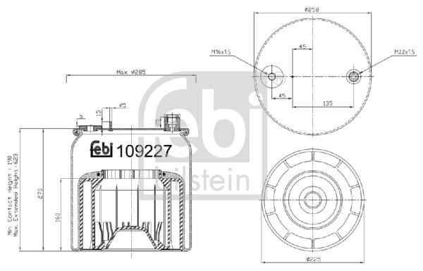 Burduf, suspensie pneumatica puntea spate (109227 FEBI BILSTEIN) MERCEDES-BENZ ACTROS MP4 / MP5|ANTOS|AROCS|ECONIC 2