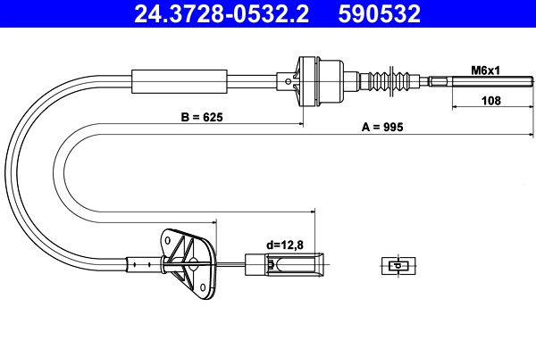 Cablu ambreiaj ATE 24.3728-0532.2 pentru FORD KA ZH10JRY 999cc 63cp 46kW 2008 2009 2010 2011 2012 2013