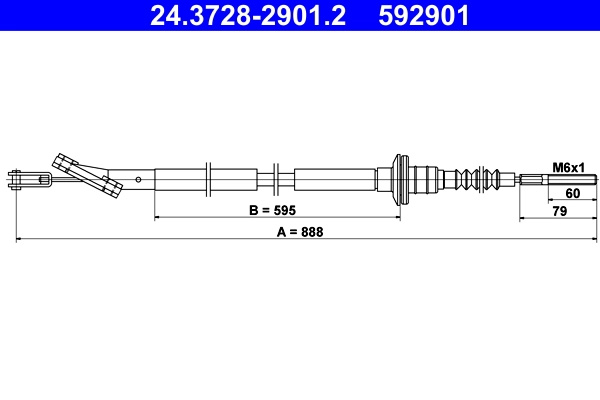 Cablu ambreiaj ATE 24.3728-2901.2 compatibil cu DAEWOO KALOS (KLAS) F14D3 1399cc 94cp 69kW 2002 2003 2004 2005 2006 2007 2008