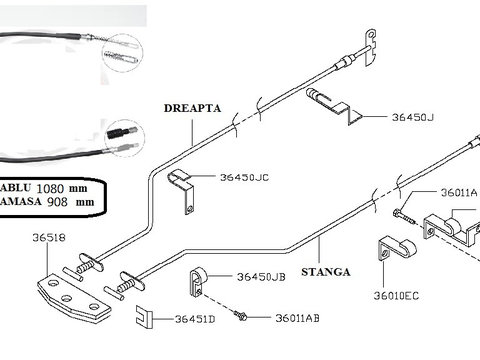 Cablu frana de mana (108 cm) pentru Nissan Cabstar MODEL DUPA 2006 --long mode--