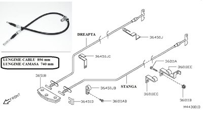 Cablu frana de mana (90 cm) pentru Nissan Cabstar 